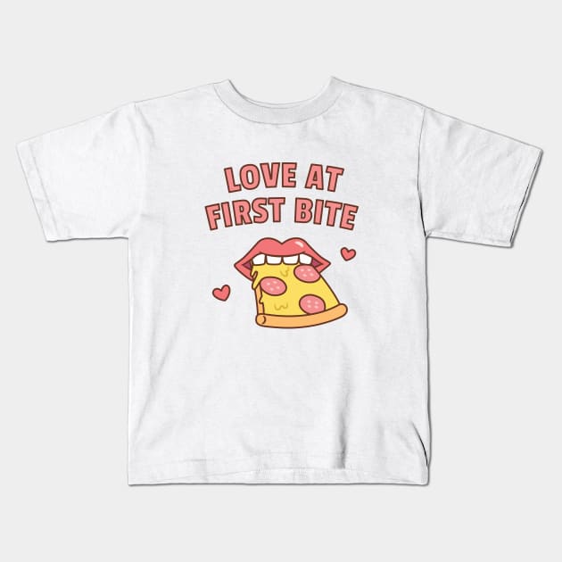 Love At First Bite Pizza Funny Kids T-Shirt by rustydoodle